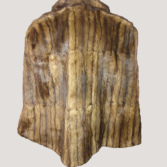 Large Animal Fur Shawl Stole Wrap Vintage Brown Satin Lining Hook Eyelets - Picture 5 of 12